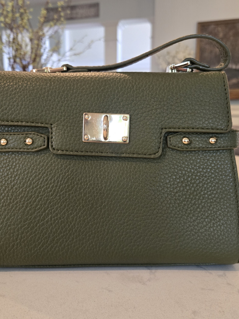 NWT Olive Green Leather Top-Handle Bag